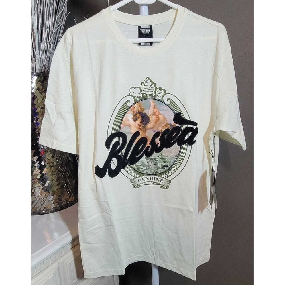 Genuine Authentic "Blessed" Cherub Tshirt Stitched Patch Heavy Quality Tee Sz L